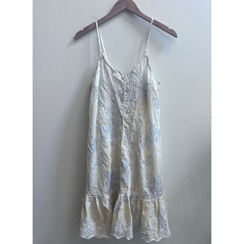 Rachel Zoe Cream Midi Slip Dress with Blue Floral Print